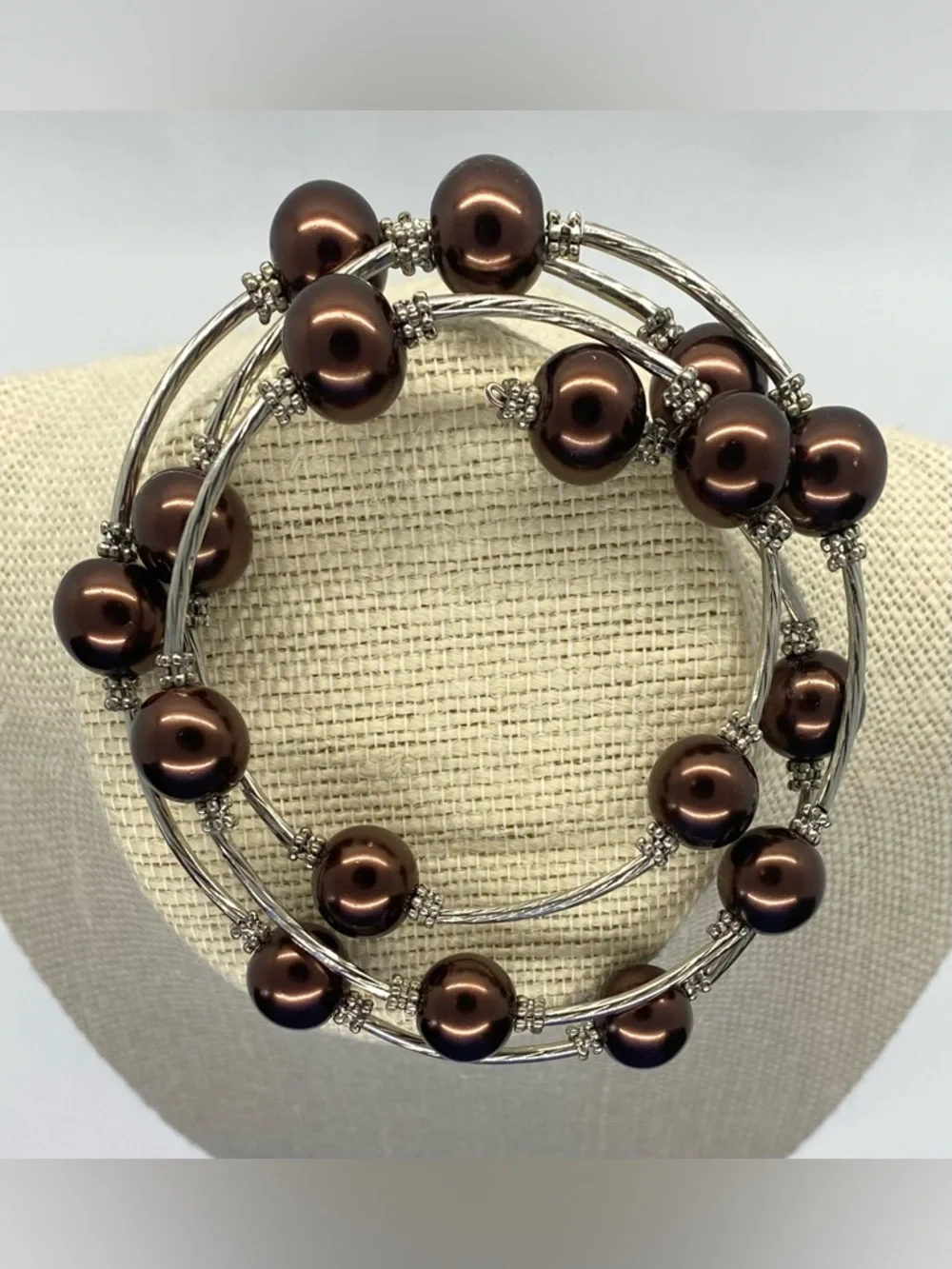 Vintage Wrap Brown Pearl Beaded Bracelet Boho Fall Whimsigoth Eclectic Festival